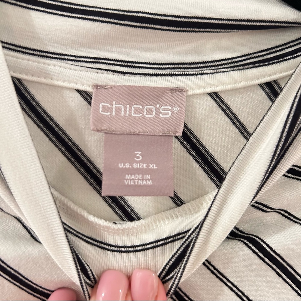 Chico's Black and White Diagonal Stripe Mock Neck Tank Top | Size 3 (XL)| NWT - Picture 5 of 6